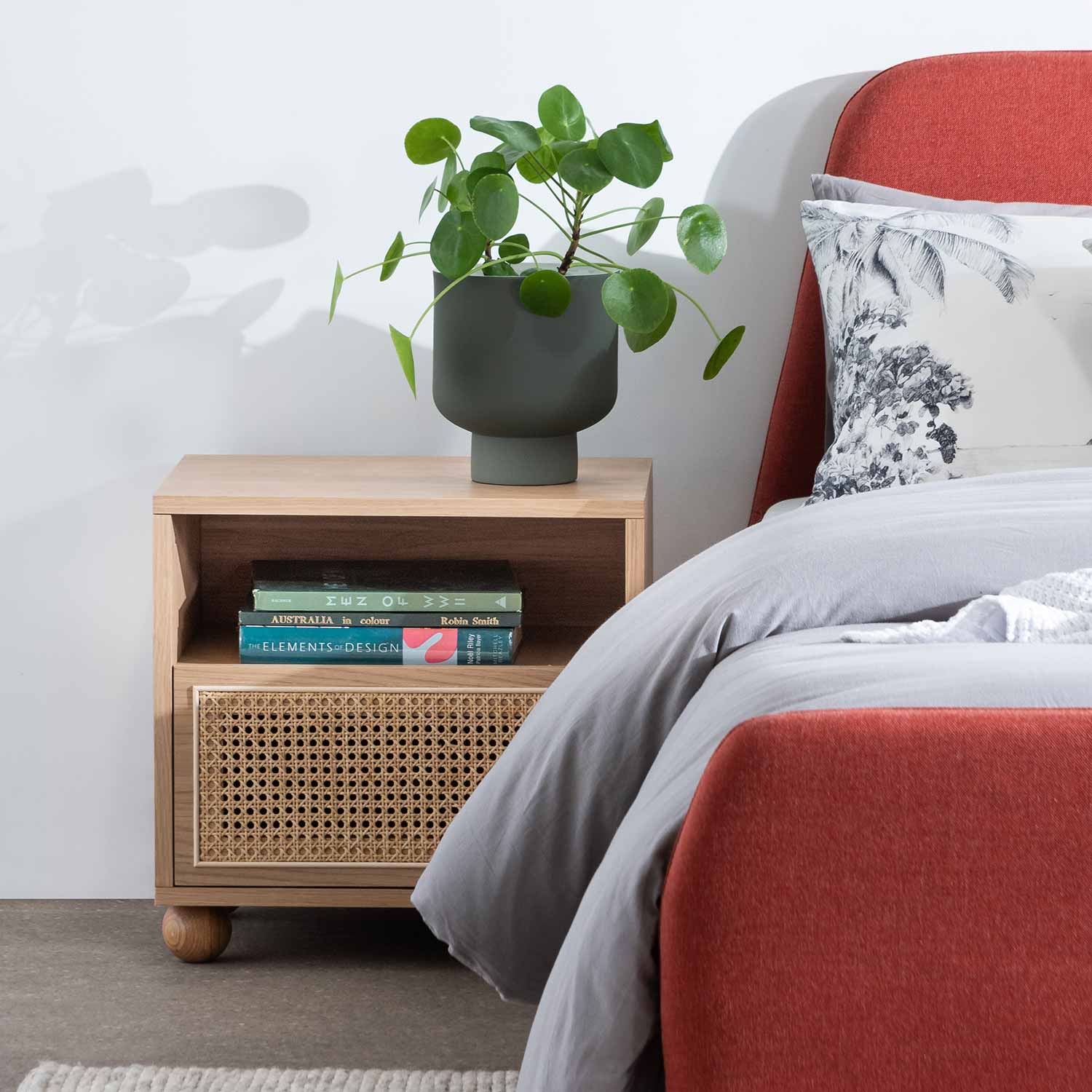 Thiago Wooden Side Table with Rattan Front - Natural - Bedside Tables