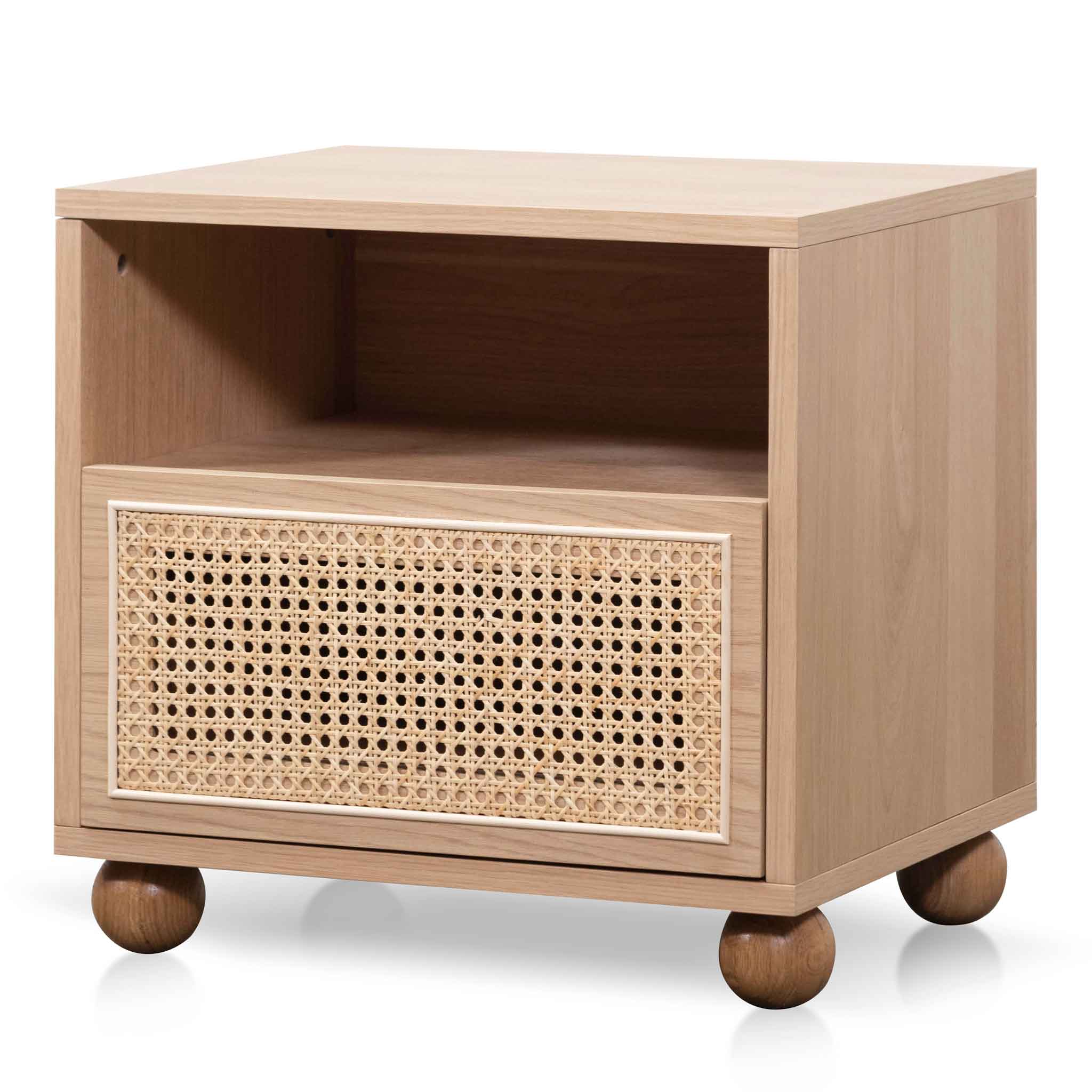 Thiago Wooden Side Table with Rattan Front - Natural - Bedside Tables