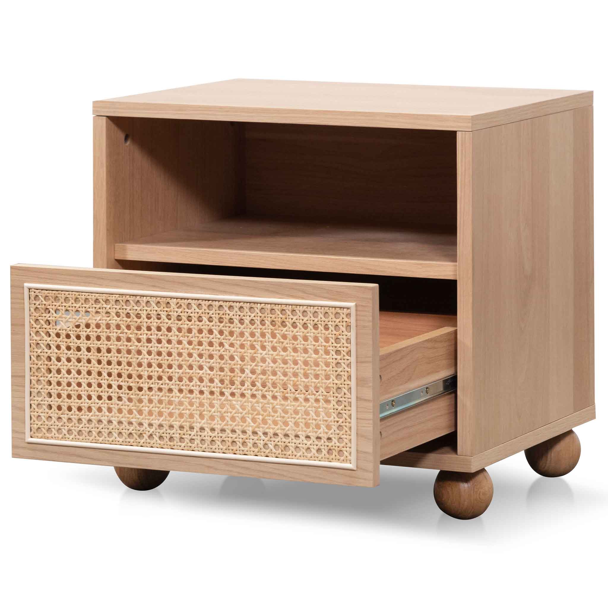 Thiago Wooden Side Table with Rattan Front - Natural - Bedside Tables