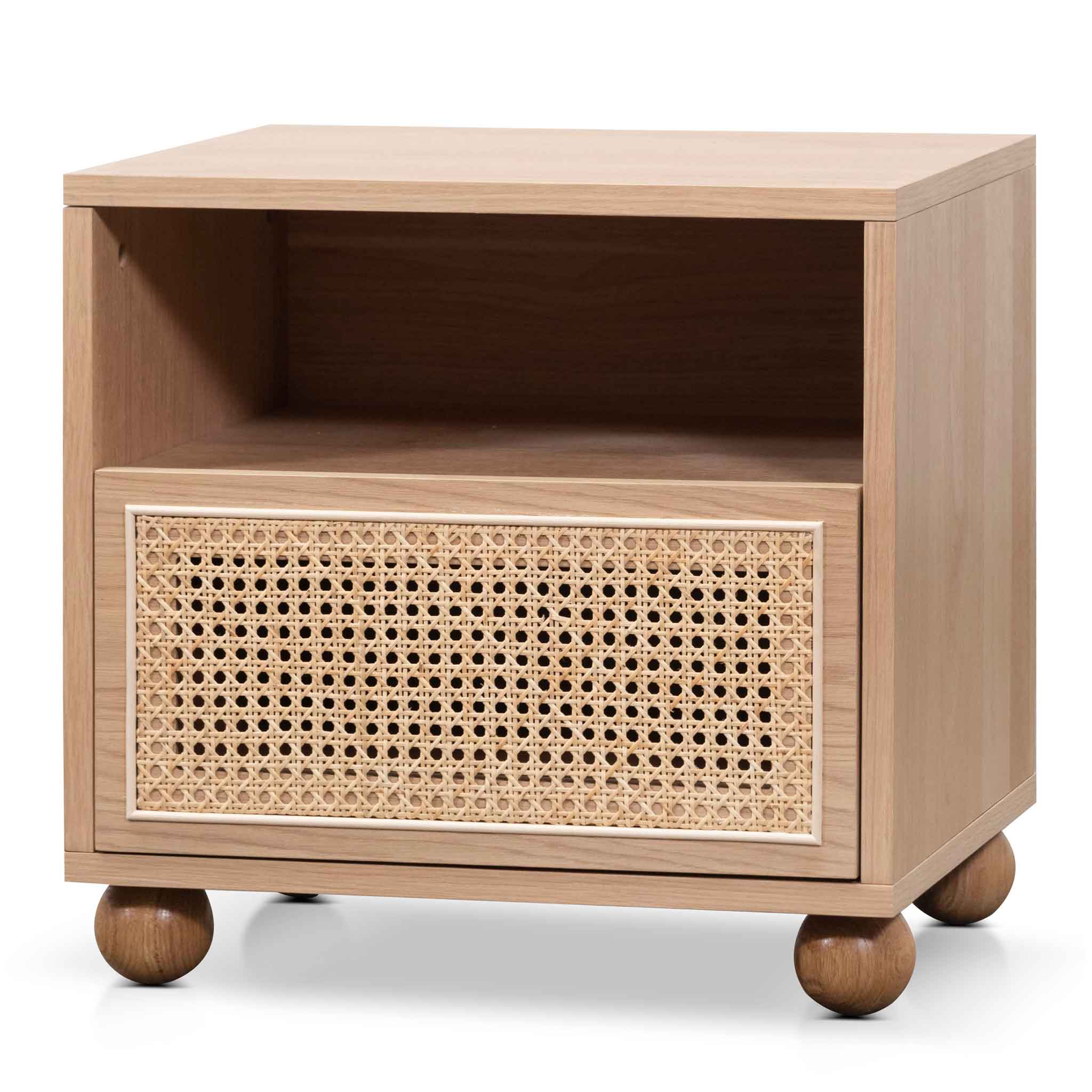 Thiago Wooden Side Table with Rattan Front - Natural - Bedside Tables