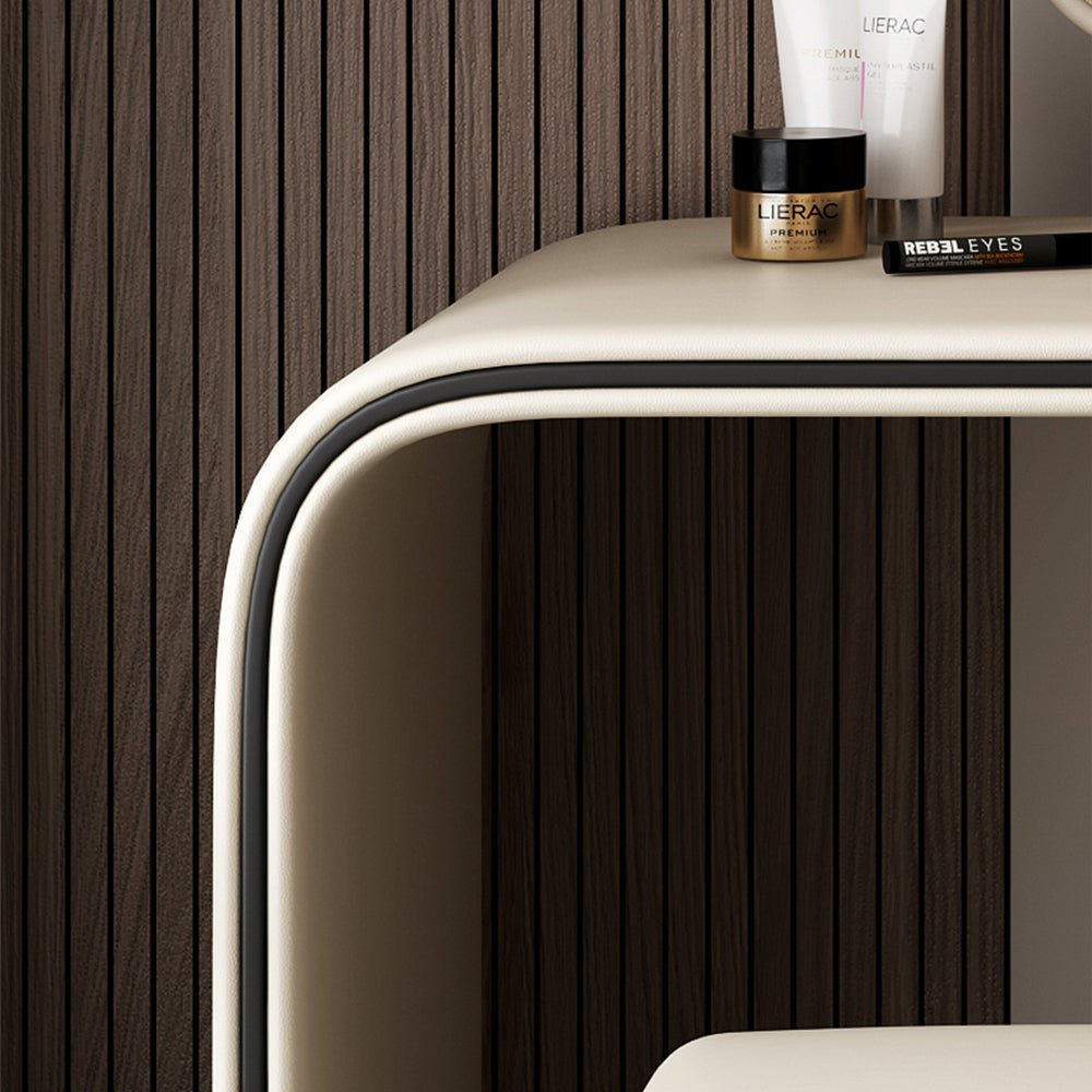 Vancouver White Leather Vanity Set - Make-Up Vanity