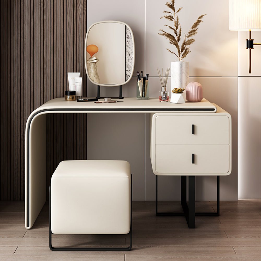 Vancouver White Leather Vanity Set - Make-Up Vanity