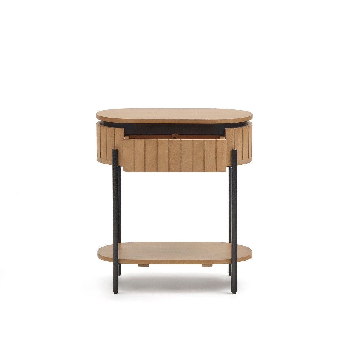 Vera Solid Mango Wood Oval Bedside Table - Natural - Bedside Tables