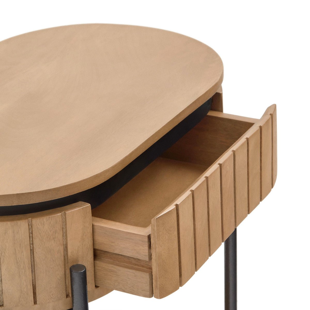 Vera Solid Mango Wood Oval Bedside Table - Natural - Bedside Tables