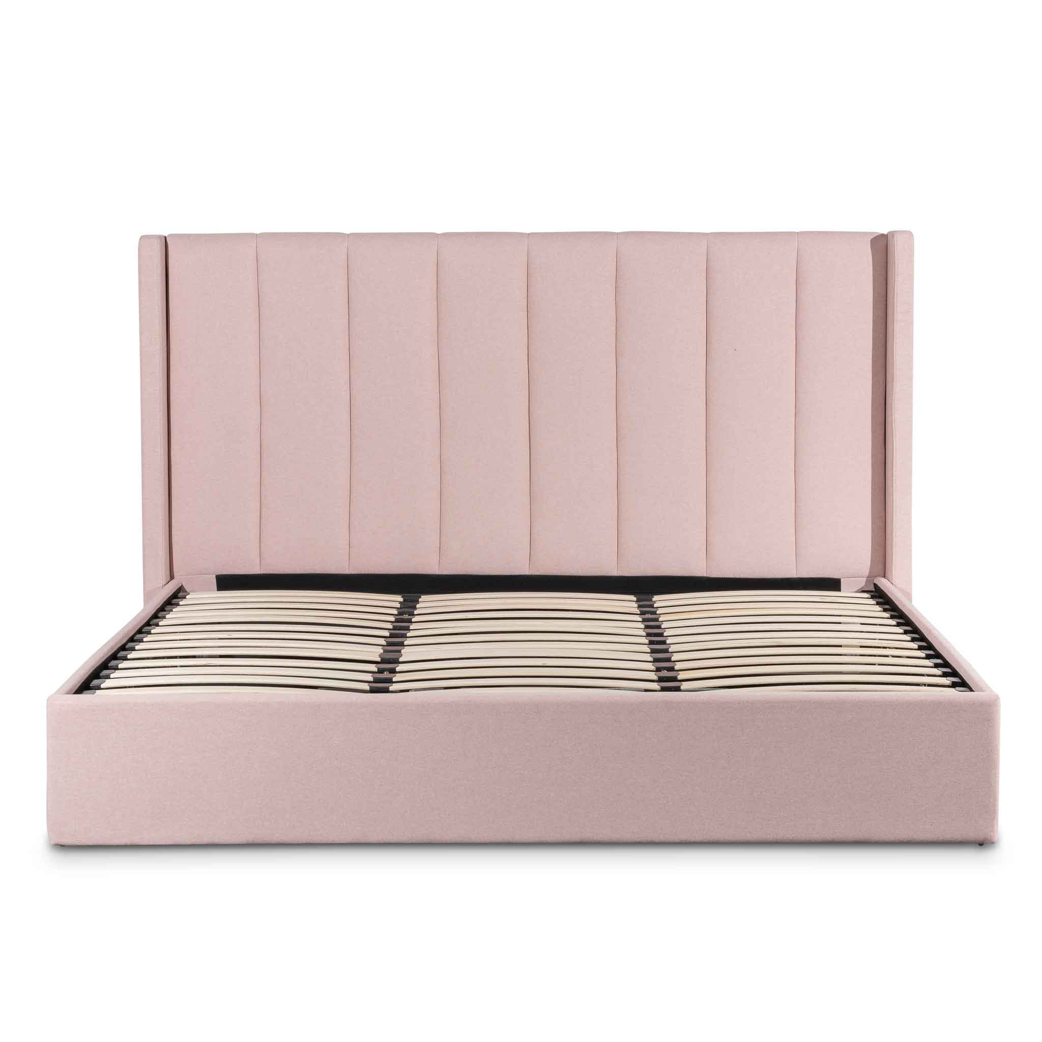 Vivienne Fabric King Bed Frame - Blush Pink with Storage - Beds