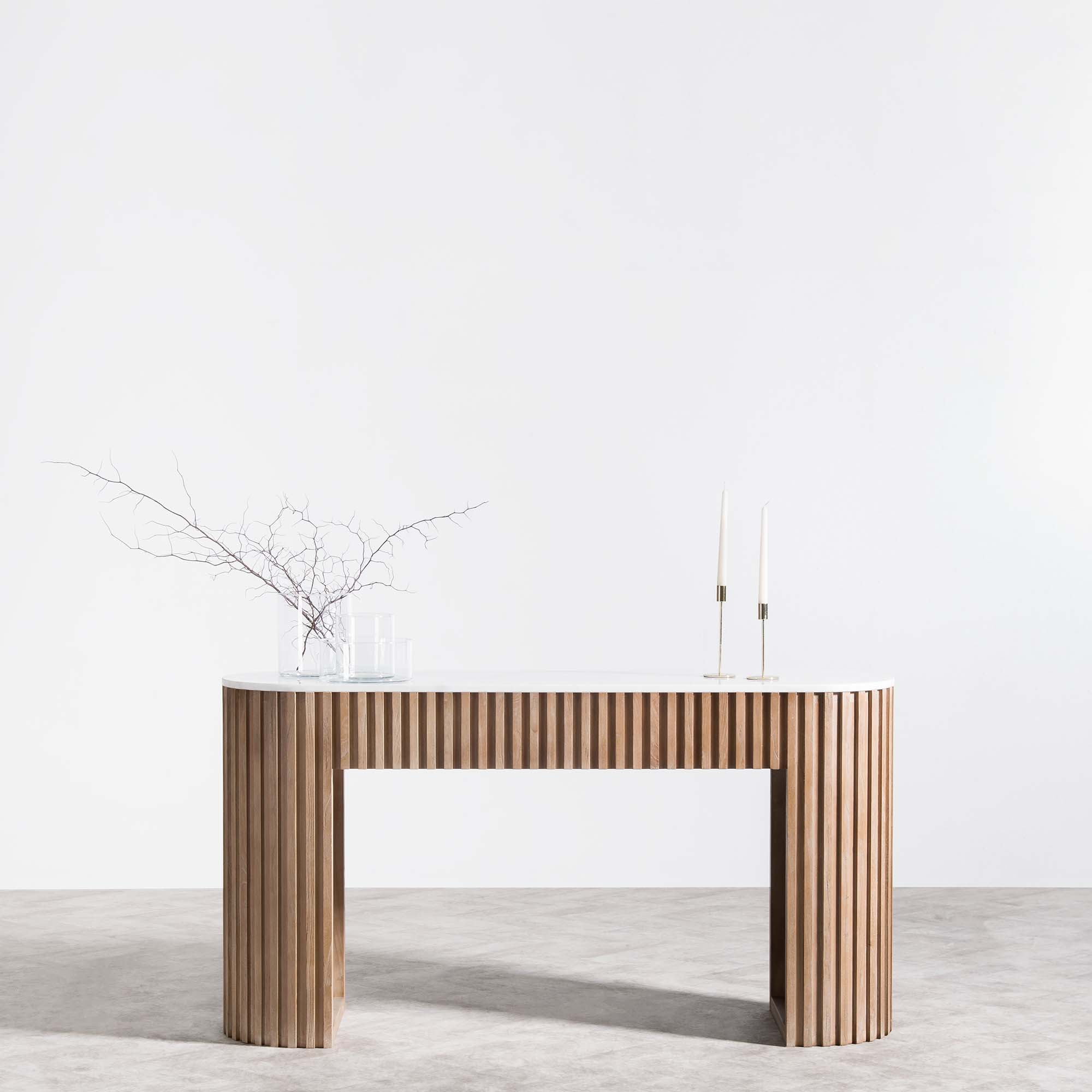 Xavier 1.6m White Marble Console Table - Natural - Console