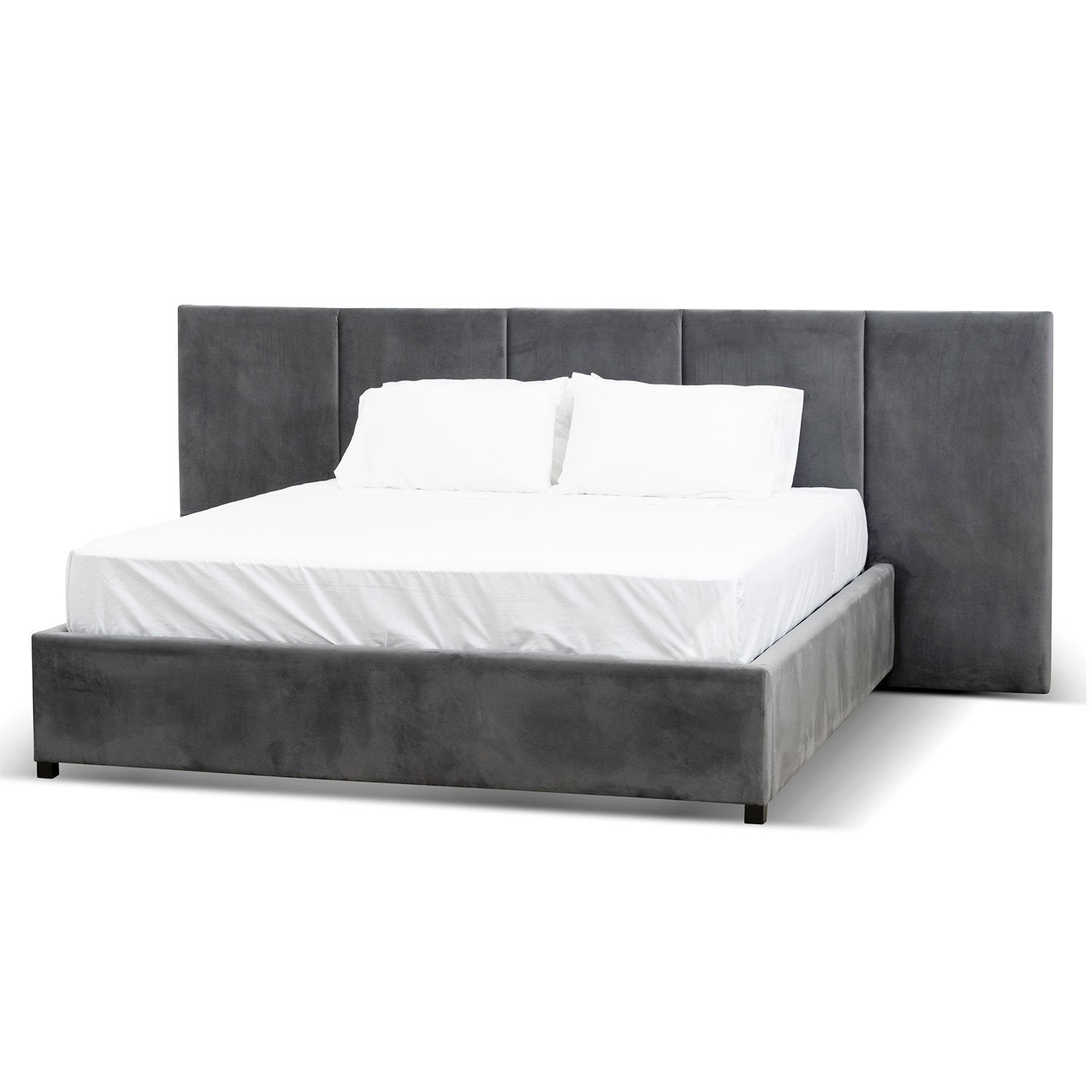 Xavier King Bed Frame - Charcoal Velvet - Beds